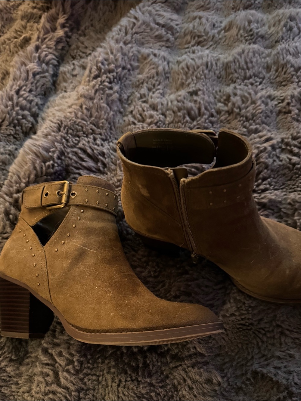 Market & Spruce Brown Suede Ankle Booties with Buckle & Studs